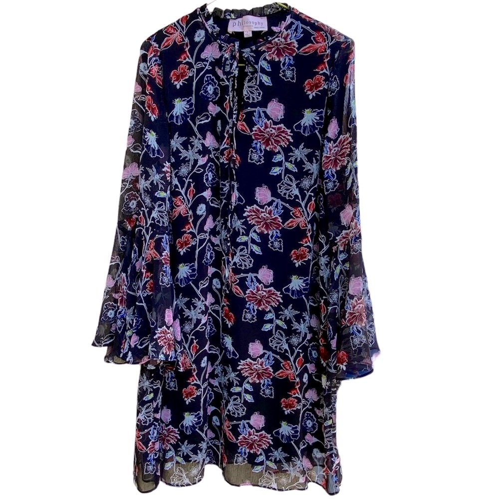 PHILOSOPHY Floral Shift Dress Bell Sleeve Size Large